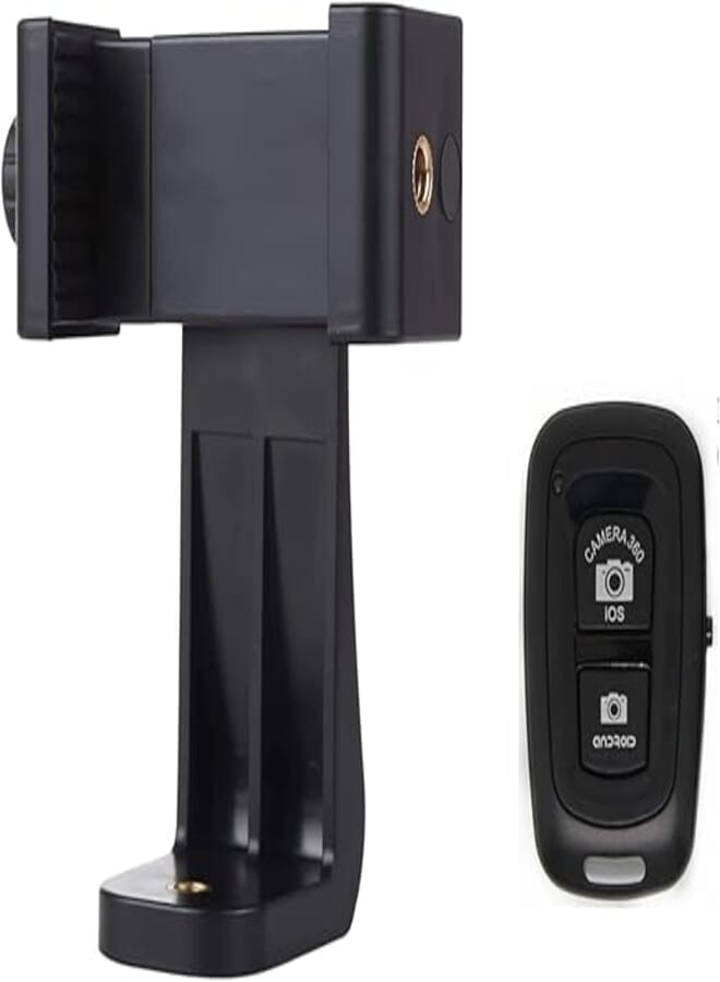 Tuklye Tripod Mount/Cell Phone Clipper Vertical Bracket Smartphone Clip Holder 360 Adapter For Mobile Cell Phone/Bluetooth Remote Shutter- The QuikPic Remote (T type)